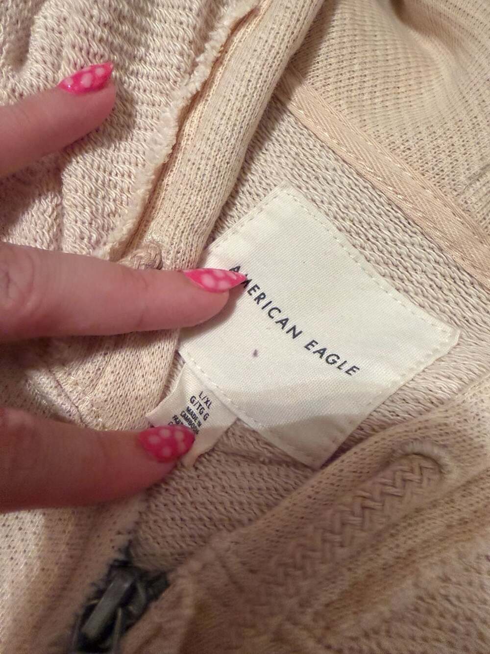 American Eagle Cream Waffle Knit Full Zip Hoodie - Picture 4 of 9